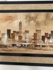 Vintage Mid-century Modern Abstract Cityscape Oil Painting Framed