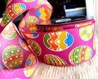 Easter 2 5  By 6 Yards Pink Wired Ribbon Glittered Patterned Large Eggs Designer