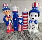 Set Of 4 Patriotic Blow Molds Lighted July 4th Uncle Sam Dog Star Firework New