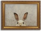 Vintage Gold Framed Easter Bunny Wall Art - Rustic Neutral Rabbit Canvas Prin   