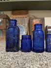 6 Antique 1920s Era Cobalt Blue Bottles Bromo Seltzer Vick   s Everlasting Blk Dye