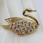 Swan Or Goose Long Neck Bird Rhinestone Filled Gold Tone Vintage Brooch Pin