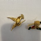 Vintage Gold Tone Bird Stud Earrings W  Clear Round Crystal Accents