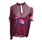 Lucky Brand Burgundy Floral Semi Sheer Ruffle Blouse Size Medium