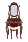 Brown Vanity Makeup Dressing Table Set W stool  mirror Jewelry Solid Wood Desk