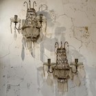 Pair Of Stylish Vintage Gilded Brass Crystal And Empire Style Sconces