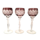 Bohemian Ruby Cut To Clear Wine Glasses Set Of 3 Czech Crystal
