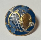 Antique Victorian Art Nouveau Enamel Champlev   Gilt Brass Button Blue Motif