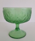 Vintage 1978 Ftd Green Glass Vase With Oak Leaf Design