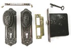 Antique Door Set Victorian   Eastlake Backplate Knob Mortise Lock Key Reclaimed