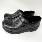 Dansko Professional Clogs Womens 37 Black Tooled Embossed Leather Shoes Nursing