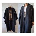Vintage 1950s Black Silk Kimono Haori Dress Robe Gold   Silver Landscape Design 