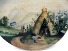 Antique South American Woman Beside Hut Painting In Handcrafted Round Frame