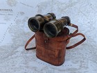 Vintage Brass Nautical Binoculars With Leather Case Royal Navy Style Telescope