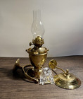 Vintage Brass Gimbaled Nautical Wall Mounted Oil Lamps Pair Made In India