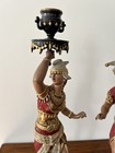 Antique Pair Egyptian Revival Victorian Figural Painted White Metal Candlesticks