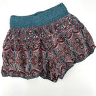 Aqua Hi Rise Bohemian Print Pull On Boho Gypsy Shorts Teal Small