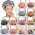 Women Waterproof Shower Cap Reusable Double Layer Anti-smoke Elastic Bathing Hat