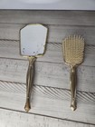 Vintage Gold Floral Leaf Hand Mirror And Brush Deco Vanity Set Made In Usa