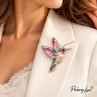 Pink Hummingbird Brooch Pin Rhinestone Enamel Bird Jewelry Gift For Women