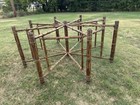 Vintage John Mcguire Octagonal Dining Table Rattan Glass Top 74     Chips