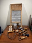 Antique Washboard And Other Primitive Items Lot Of 11 Vintage Pick Wooden Spool
