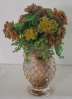 Vintage Handmade French Beaded Glass Flowers   Leaves W  Vase Floral 8 5  Tall