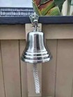 11  Nautical Silver Finish Brass Ship Bell Jute Rope Chrome With Bracket Gift