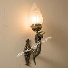 Antique Vintage Art Deco Brass Fire Glass Wall Sconces - Nouveau Lamp Fixture