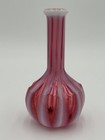 Vintage Fenton Optic Rib Cranberry Opalescent Red White Barber Bottle 7  Tall