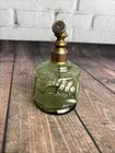 Antique Moser  Green Bohemian Glass Painted Perfume Bottle With Atomizer
