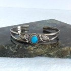 Vtg Sterling Silver 925 Southwest Navajo Style Turquoise Cuff Bracelet With Flaw