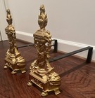 Vintage Antique Ornate French Brass bronze Iron Pair Of Andirons Painted Gold