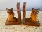 Vintage Pair Of Hand Carved Wood Owl Bookends With Cool Eyes 7  