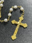 Vintage Glass Faux Pearl Catholic Rosary Beads Gold Tone Crucifix Jesus