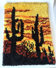 Vintage 1970s Desert Cactus Sunset Latch Hook Rug Wall Hanging Boho Shag Carpet