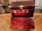 Vtg Japanese Jewellery Chest Brass Metal Work  Keyaki Laquered Wood    C4