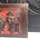 Antique 19th Century Chinese Wood Relief Carving Painting Panel Artwork 8 5 X7