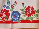 Vtg Mid Century 1950s Kitchen Linen Tea Towel Floral Blue Red Flowers Rose 26 