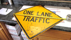 Old  Antique  Embossed  Highway Street Road Sign   One Lane Traffic