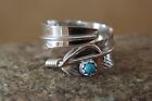 Navajo Indian Handmade Sterling Silver Turquoise Feather Ring  Adjustable 