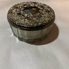Vintage Ornate Victorian Silver Plate   Glass Vanity Powder Jar -mirrored Lid
