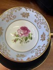 Antique Rare English Windsor Black Gilded Floating Rose Teacup   Saucer Set 