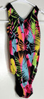 Gk Elite   Cl Child Large Gymnastics Leotard Multi Color Tropical Print Black