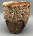 Vtg African Tribal Ceremonial Animal Hide Skin Leather Hand Drum  8 75  X 8 