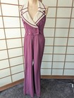 Vtg 70s Sailor Collar Halter Back Jumpsuit Super Bell Bottom Legs Burgundy Look