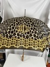 Christian Dior Leopard Long Umbrella Logo Brown Gold Metal Wooden Handle