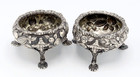 Pair American Sterling Repousse Chinoiserie Open Salts H   D