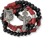 St  Michael Red Paracord Rosary Black Beads Corded Rosary Pardon Cross
