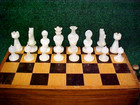 Vintage Hand Made Genuine Alabaster Chess Set Tan white 32 Pieces  italy 
